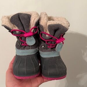 Gray and Pink Winter Boots